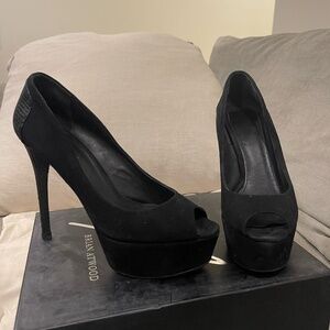 Brian Atwood Suede and Snakeskin Heel